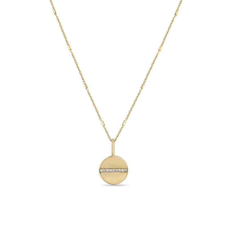 Small Pav Diamond Line Disc Bar Cable Chain Necklace 14k