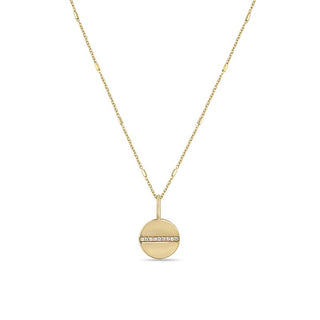 Small Pavé Diamond Line Disc Bar & Cable Chain Necklace | 14k