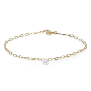 Small Oval Link Pearl Dangle Bracelet | 14k