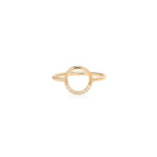 14K Small Thick Circle Ring With 10 White Pave Diamonds