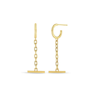 14K SQUARE OVAL CHAIN TOGGLE DROP THICK HUGGIE HOOPS