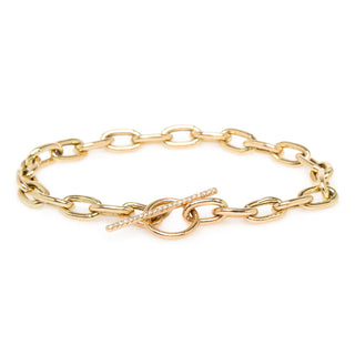 14K Extra Large Square Oval Link Chain Bracelet With Pavé Diamond Toggle