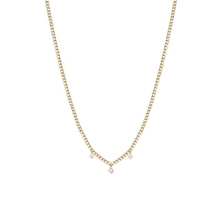 3 Dangling Prong Diamond Extra Small Curb Chain Necklace | 14k