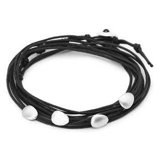 Black Linen Cord Four Matte Petal Bracelet - Anne Sportun Fine Jewellery