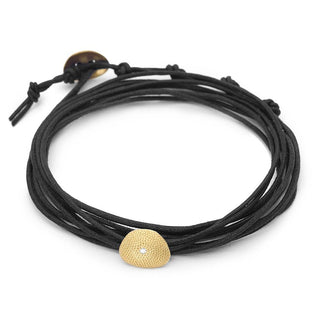 Black Linen Cord Single Petal Diamond Bracelet - Anne Sportun Fine Jewellery
