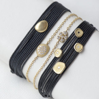 Black Linen Cord Single Petal Bracelet - Anne Sportun Fine Jewellery