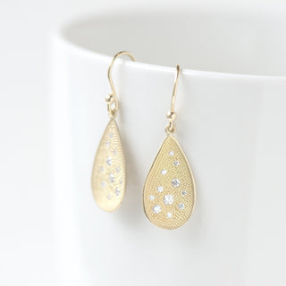 Organic Teardrop Stardust Hook Earrings - Anne Sportun Fine Jewellery