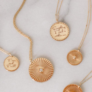 Small Sunbeam Medallion Diamond Bezel Necklace | 14k